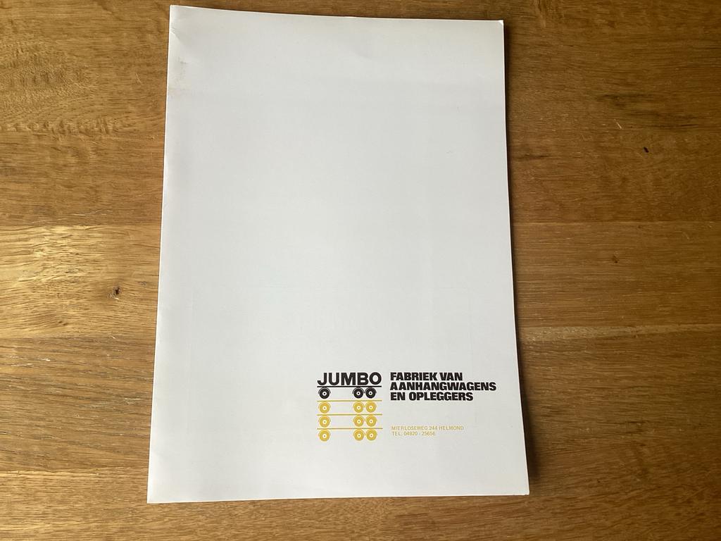 Jumbo Fabriek Aanhangwagens Folder/Catalogus ca.1975, Ophalen of Verzenden, Zo goed als nieuw