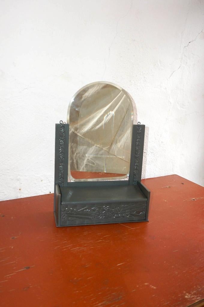 vintage eikenhouten wandkast * art deco make-up spiegel, Ophalen of Verzenden