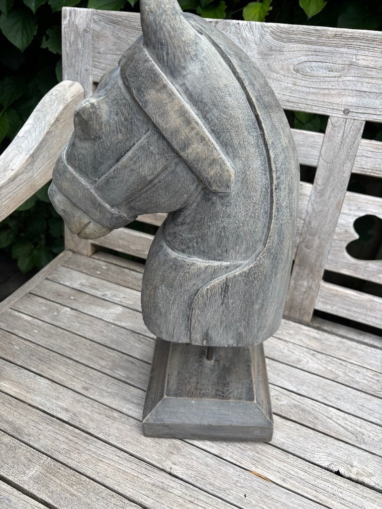 Hout paardenhoofd op sokkel, Huis en Inrichting, Ophalen, Hout, Grijs, Landelijk