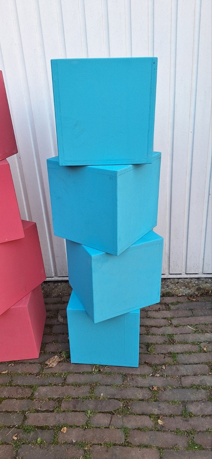 Blauwe multiplex blokken 25x25x25cm, Ophalen, Zo goed als nieuw, Versiering, Overige