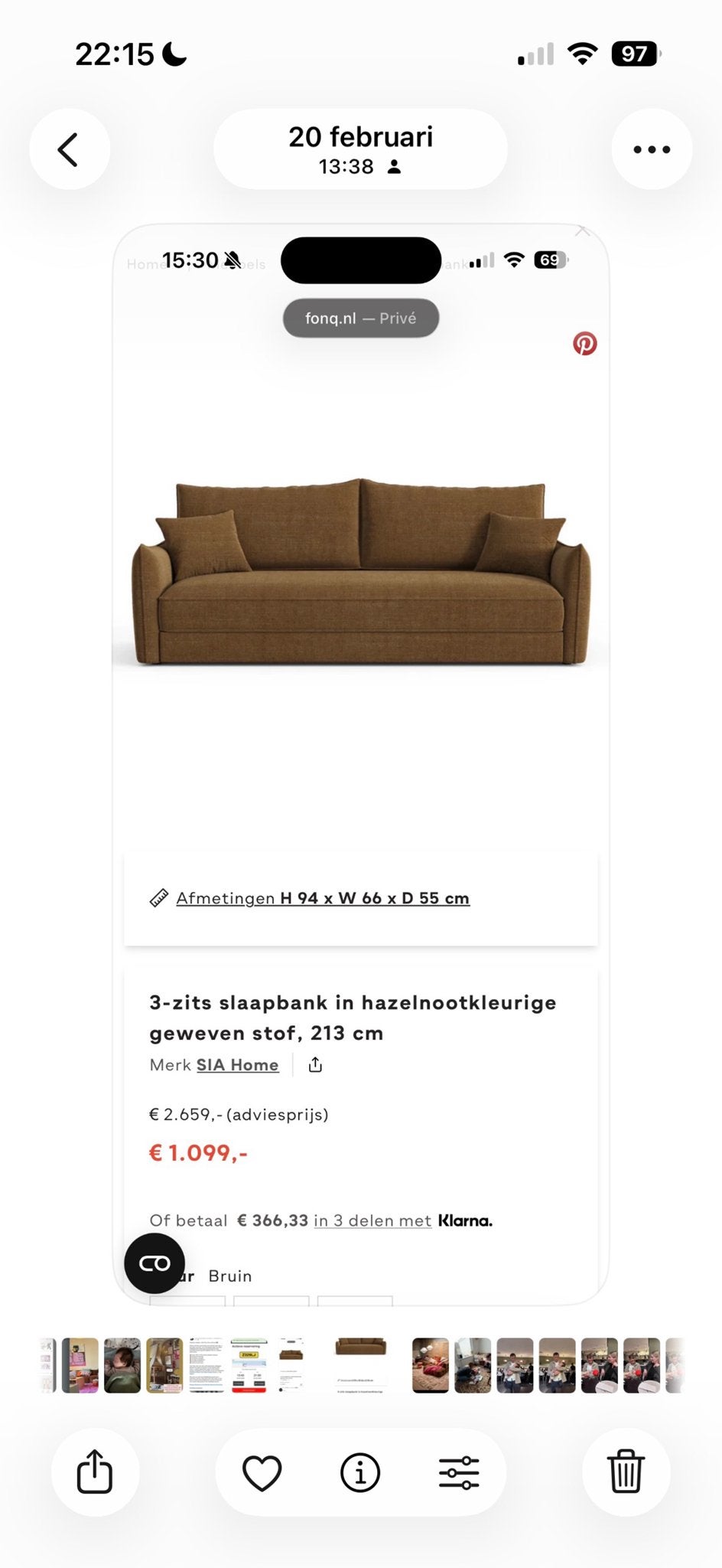 SIA Home 3-zits slaapbank in hazelnootkleurige geweven stof, Huis en Inrichting, 100 tot 125 cm, Driepersoons, Ophalen of Verzenden