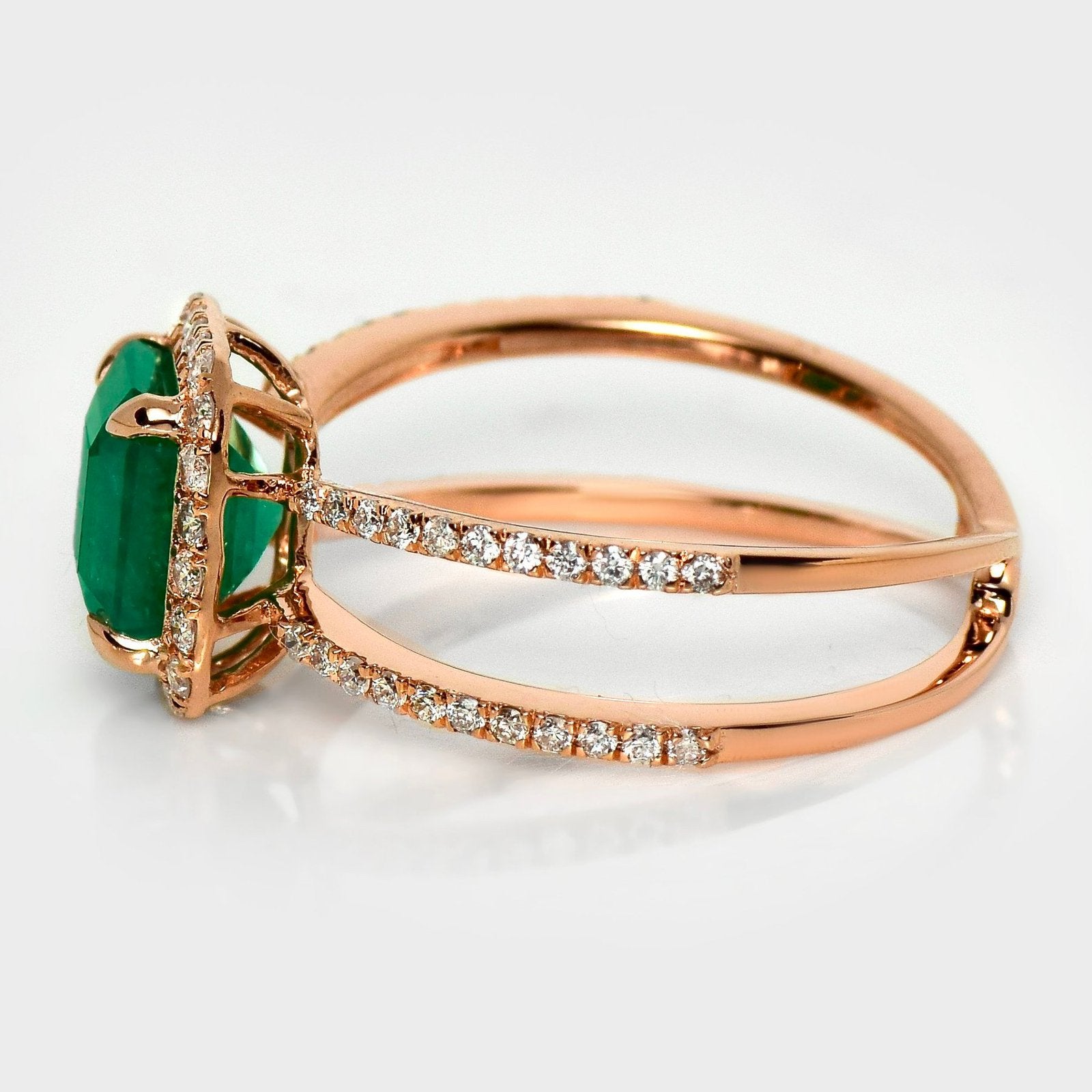 14K Roségoud | Natuurlijke Zambia Smaragd + Diamant IGI, Sieraden, Tassen en Uiterlijk, Ringen, Overige kleuren, Nieuw, Ophalen of Verzenden