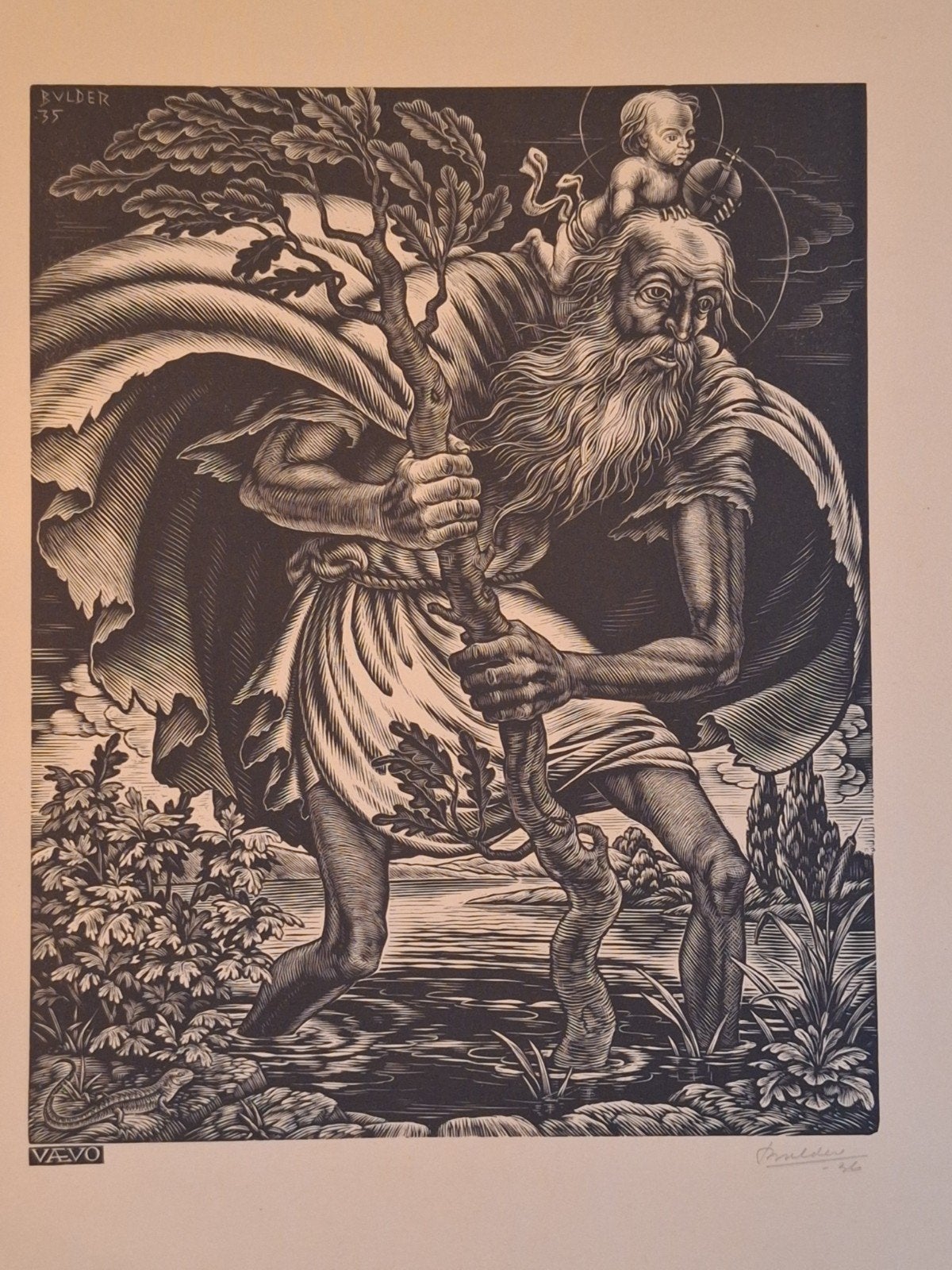 Houtsnede door Bilders uit 1936, Ophalen of Verzenden, Houtsnede, Gesigneerd, 1900 - 1949