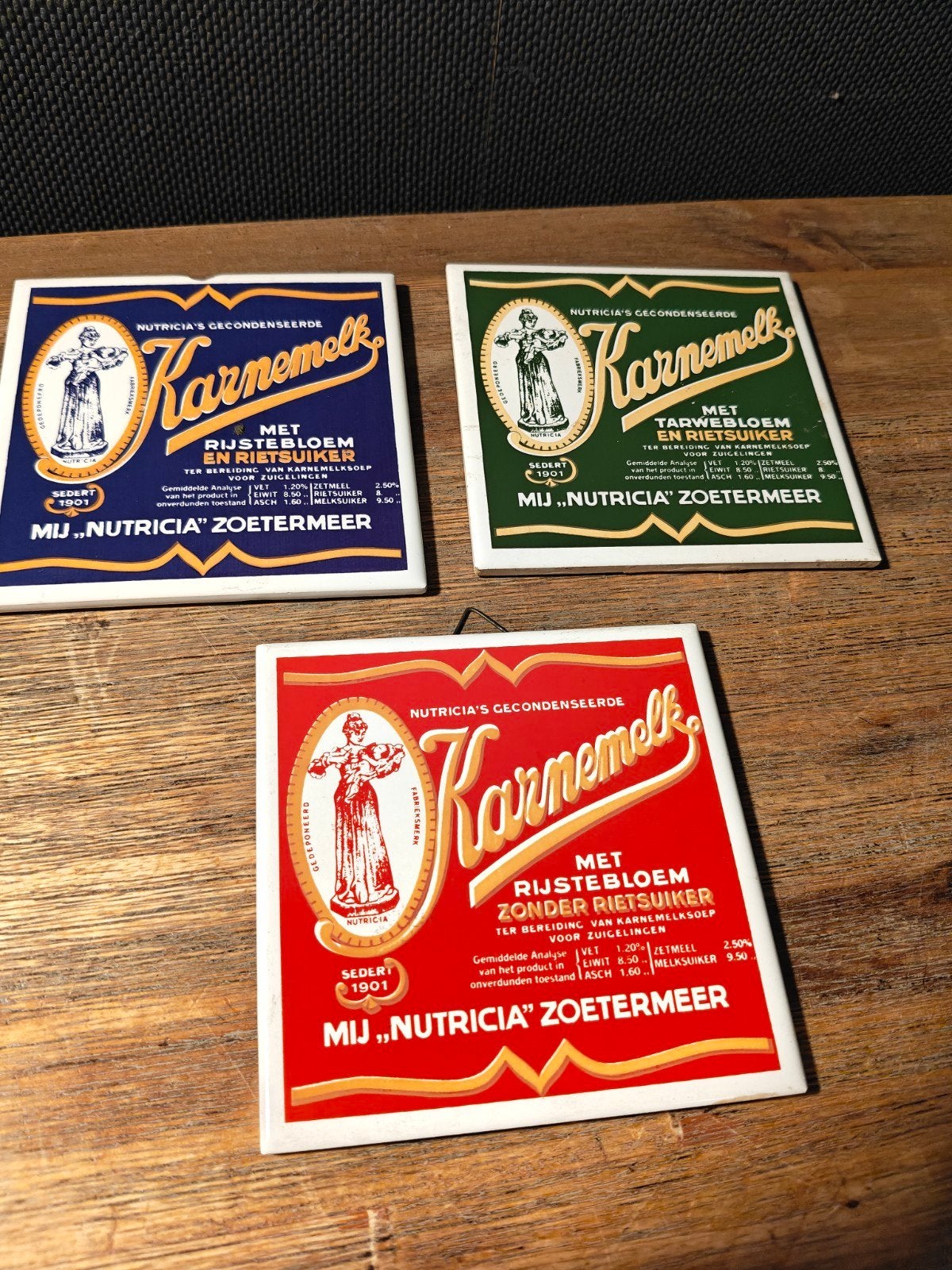 Vintage Nutricia Karnemelk Tegeltjes - Set van 3, Ophalen of Verzenden