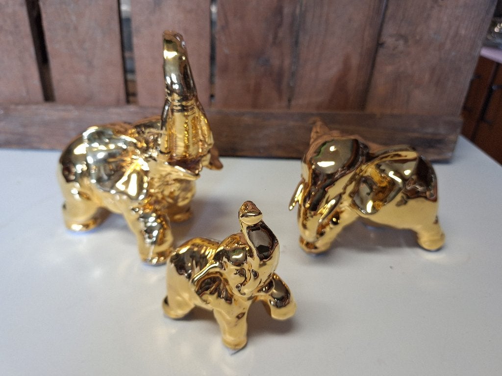 Set van 3 prachtige gouden olifanten, Antiek en Kunst, Ophalen