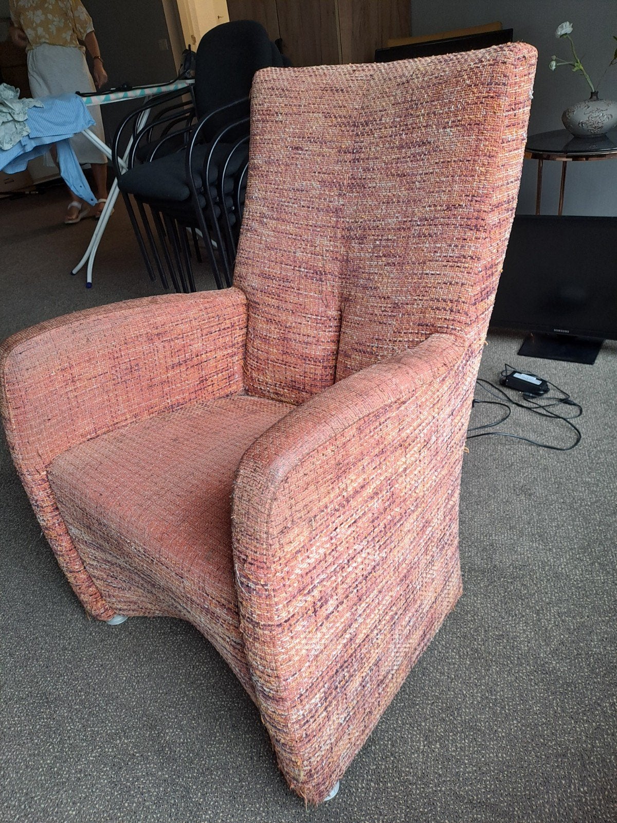 Leolux fauteuil - Oranje/Bruin, Huis en Inrichting, Stoelen, Gebruikt, Eén, Stof, Overige kleuren, Ophalen