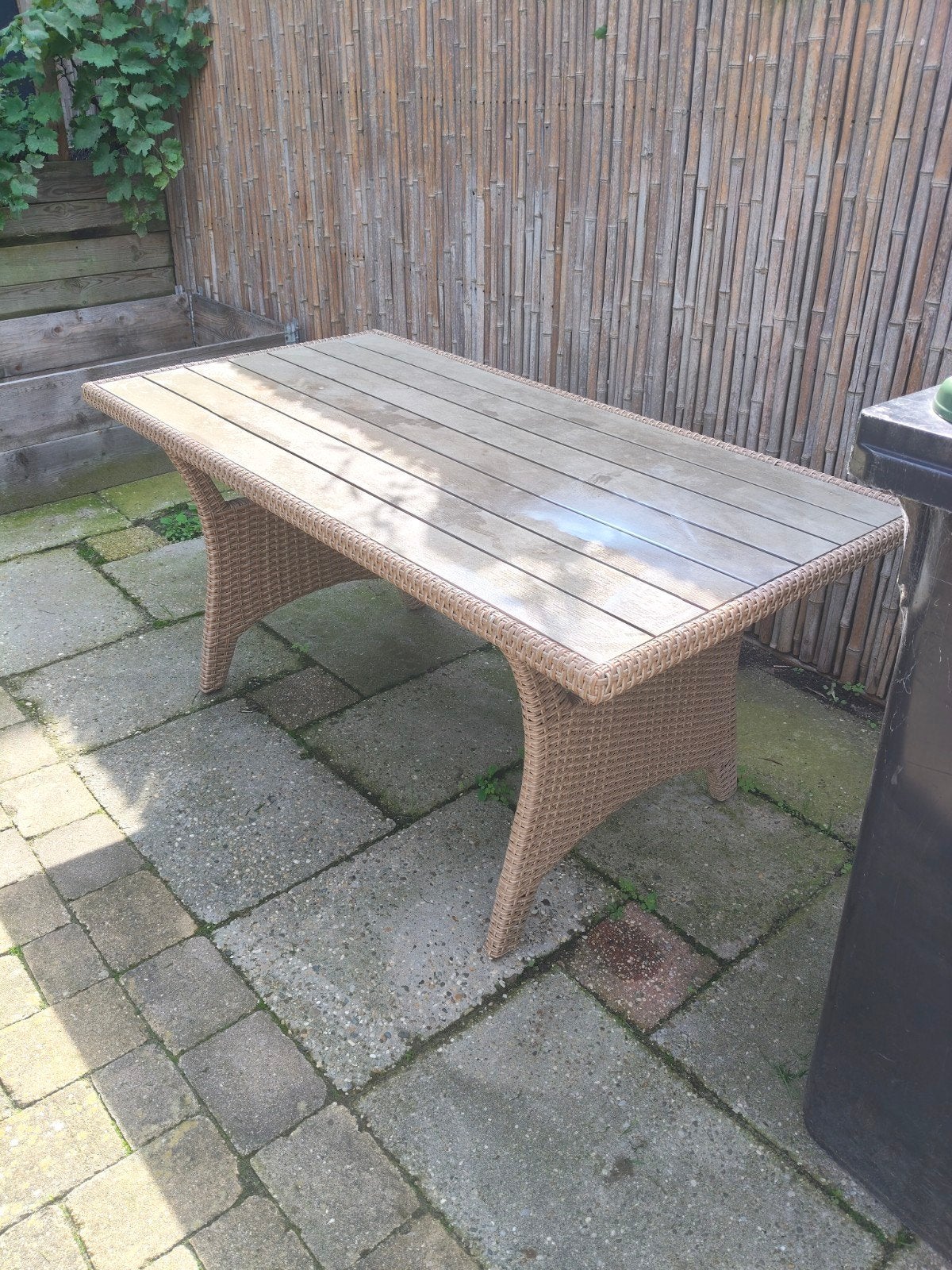Tuin eettafel met vlekken op het blad, Tuin en Terras, Ophalen, Gebruikt, Rechthoekig, Wicker