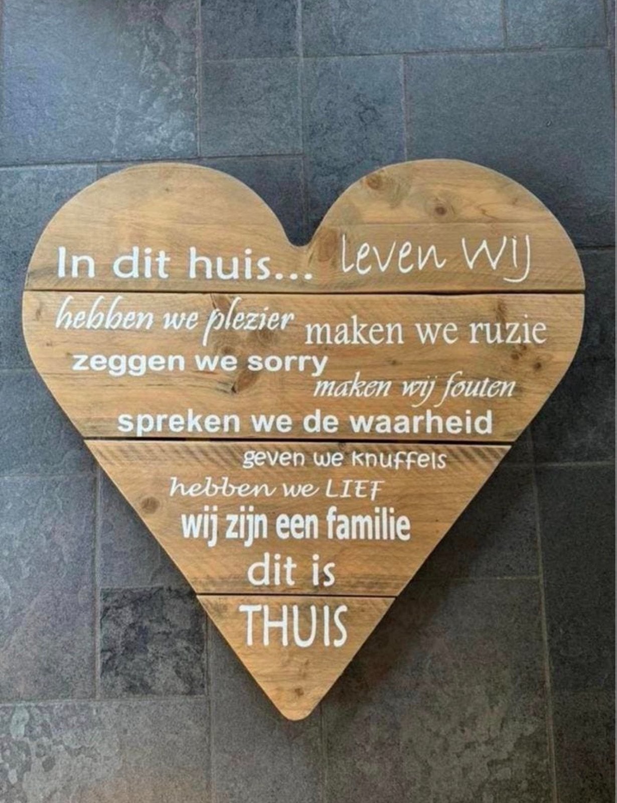 Houten hart wanddecoratie met inspirerende tekst, Hout, Ophalen of Verzenden, Bruin, Landelijk