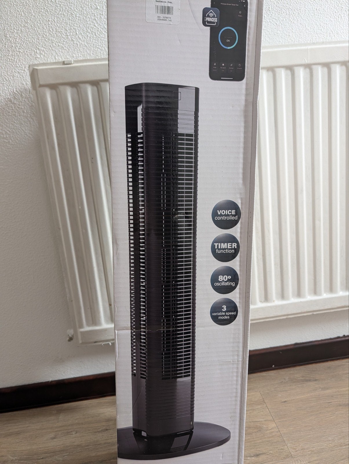 Princess Smart ventilator met Afstandsbediening/ telefoon, Ophalen, Ventilator met afstandsbediening, Nieuw, Torenventilator
