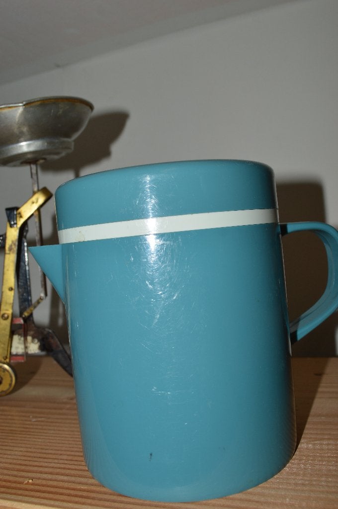 Jaren 70/ Vintage blauwe MEPAL kampeer koffiekan met filter, Ophalen of Verzenden, Zo goed als nieuw