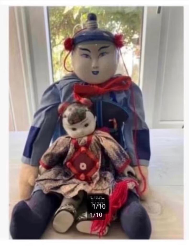 2 x antiek porselein 1950 Blue Delft pop doll Japans Asian, Verzamelen, Poppen, Ophalen of Verzenden, Zo goed als nieuw, X, Pop