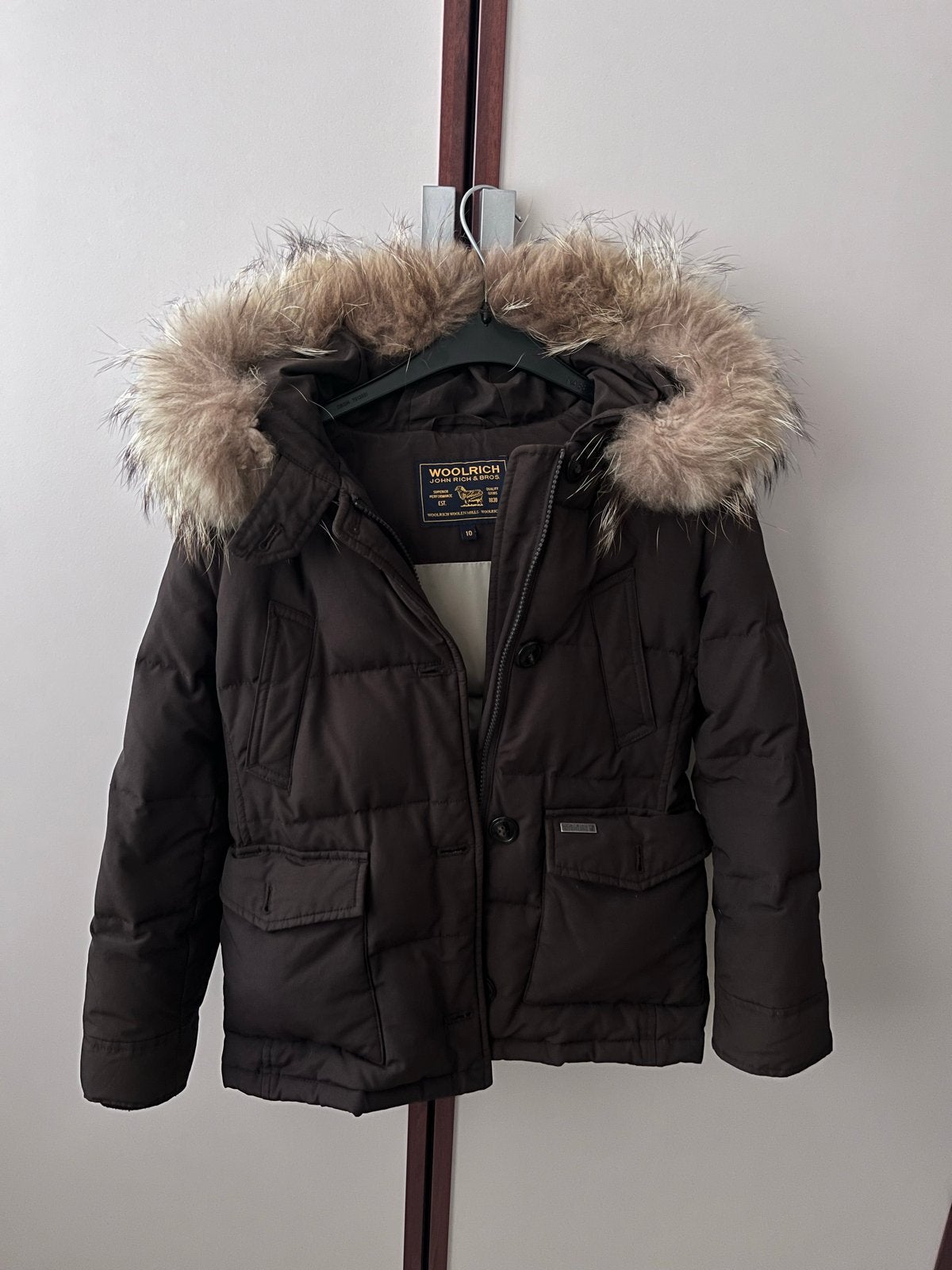 Woolrich winterjas met bontkraag - Maat 10, Ophalen of Verzenden, Gebruikt, Jongen of Meisje, Jas