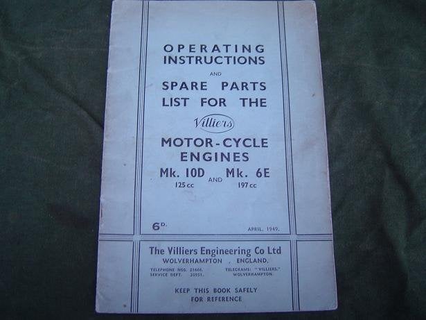 Villiers MK 10D MK 6E 1949 instruction /  parts manual, Ophalen of Verzenden, Overige merken