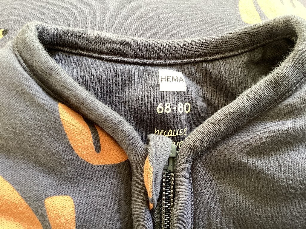 Donkergrijs, licht bruin winter HEMA Baby slaapzak mt 68/80, Ophalen of Verzenden, Slaapzak, Hema, Zo goed als nieuw