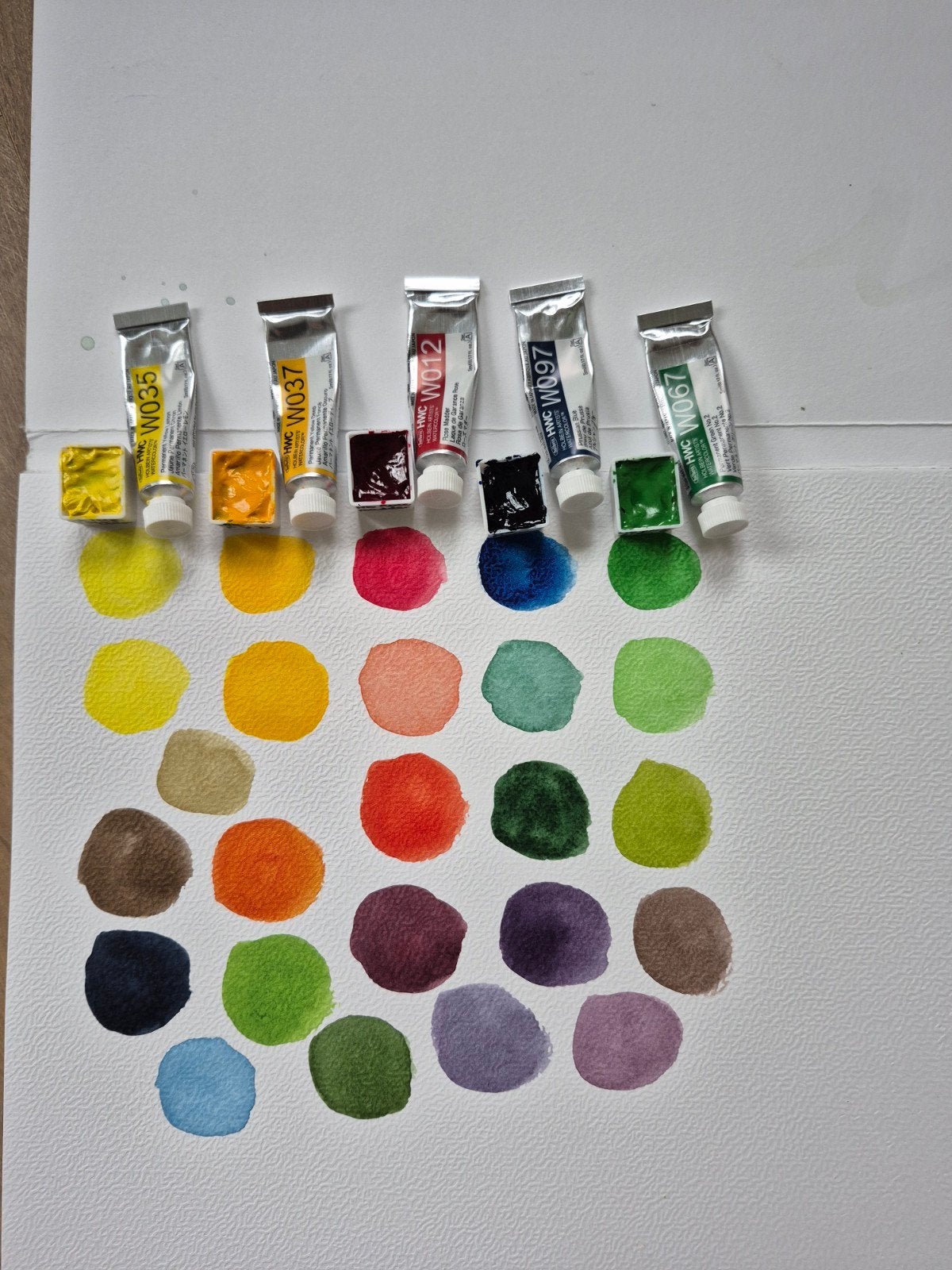 5 x napje + rest tube van basiskleuren Holbein aquarelverf, Ophalen of Verzenden, Gebruikt, Waterverf