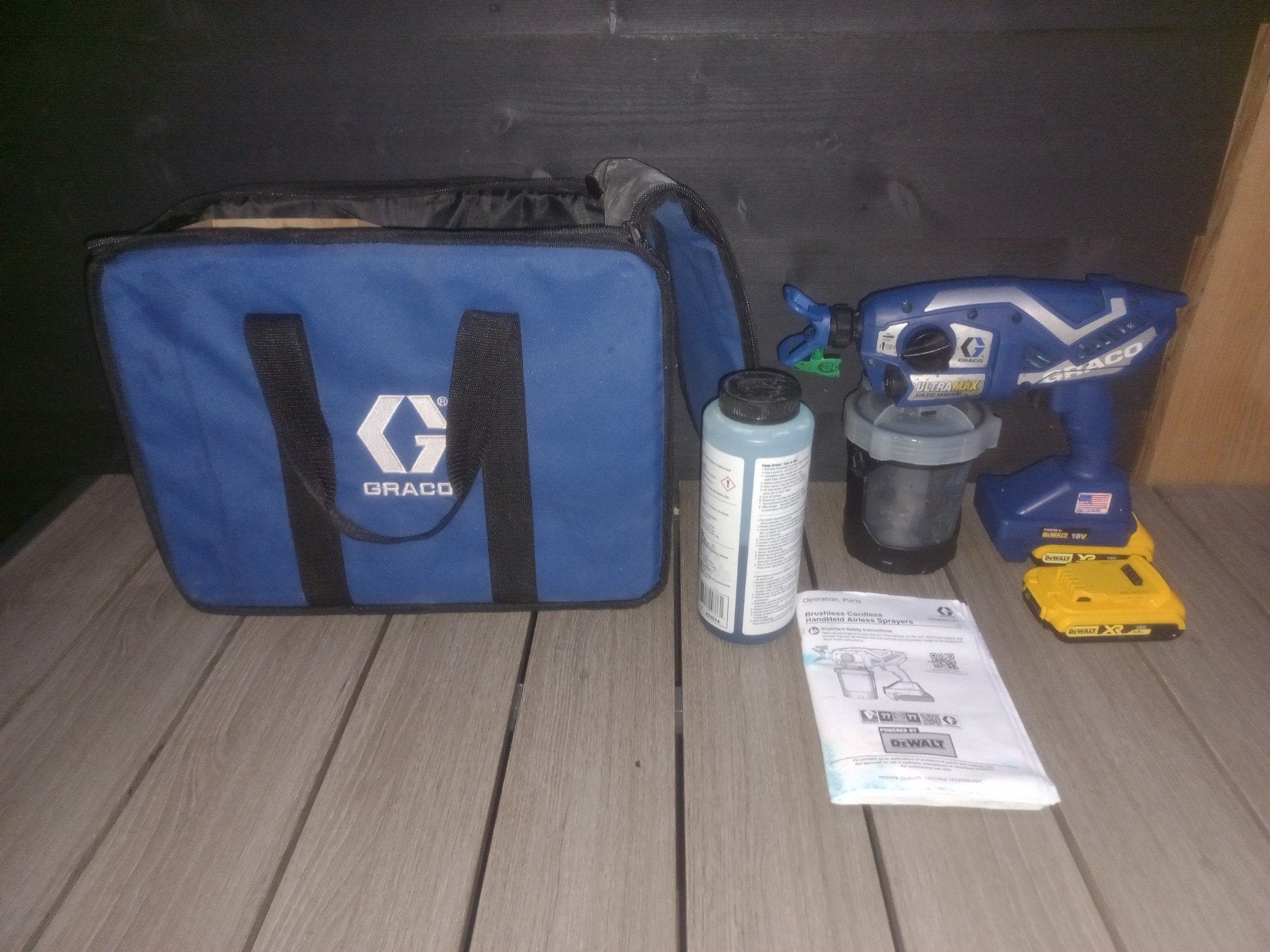 Graco Ultra Max Airless Verfspuit 17P258 met DeWalt Accu's, Doe-het-zelf en Verbouw, Ophalen of Verzenden, Gebruikt, Verfspuit of Verfpomp