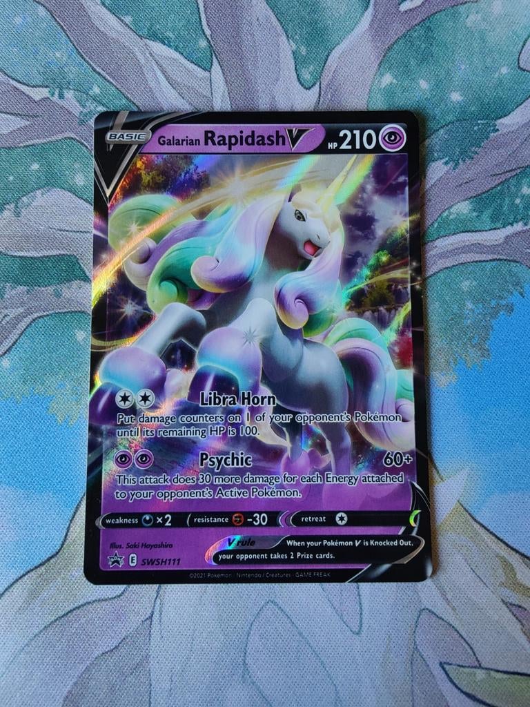 Pokemon black star promo galarian rapidash v swsh111, Ophalen of Verzenden, Nieuw, Losse kaart, Foil