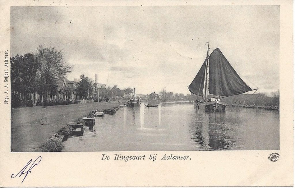 Aalsmeer (N.H.) Ringvaart, Schip onder Zeil, gelopen 1901, Ophalen of Verzenden, Voor 1920, Gelopen, Noord-Holland