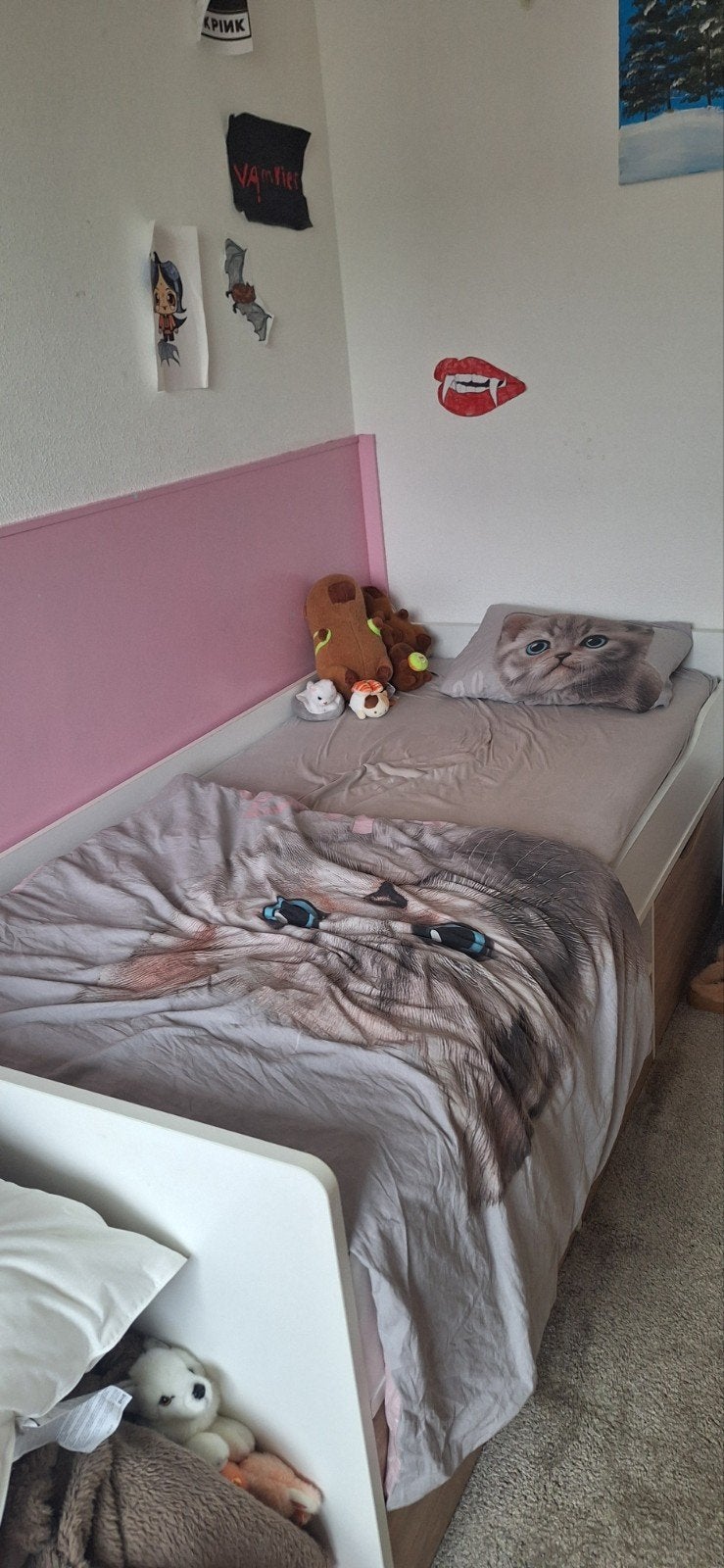 Kinderkamer meubels  bed, 2 kasten, bureau en nachtkastje, Huis en Inrichting, Ophalen, Gebruikt, 90 cm, Wit