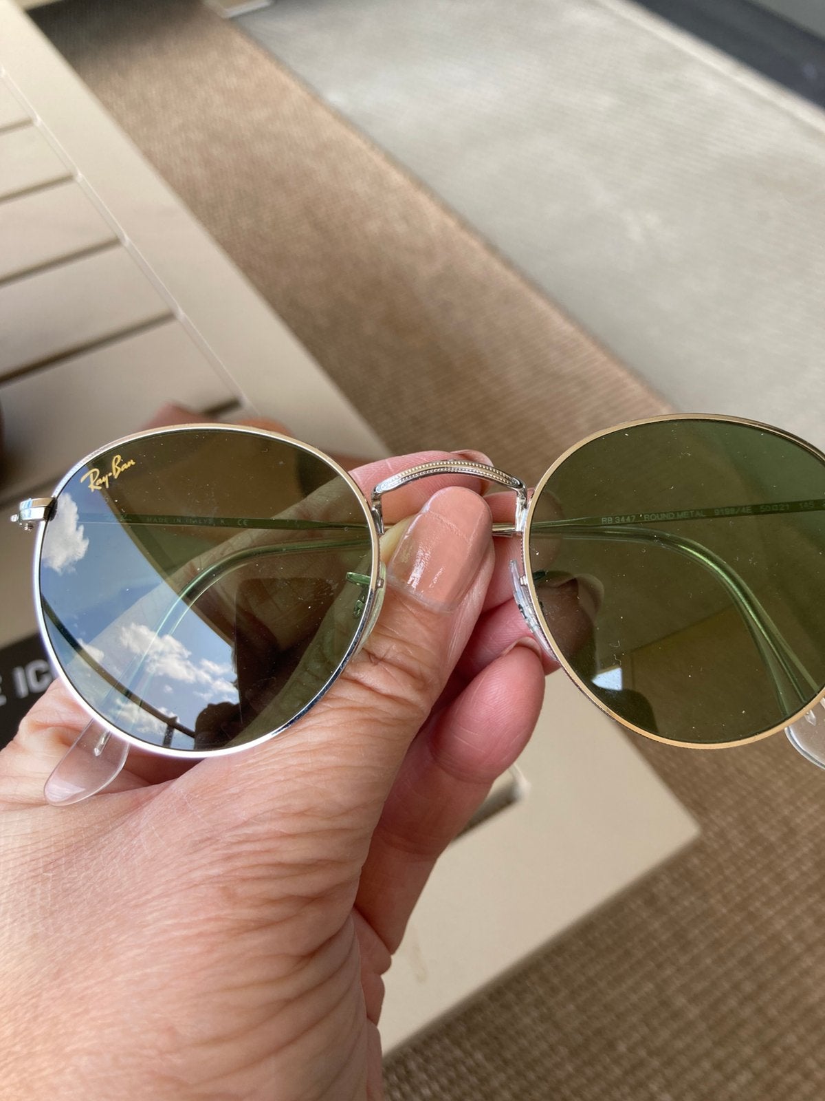 Zonnebril Ray Ban groene ronde glazen, Ophalen, Zo goed als nieuw, Groen, Ray-Ban