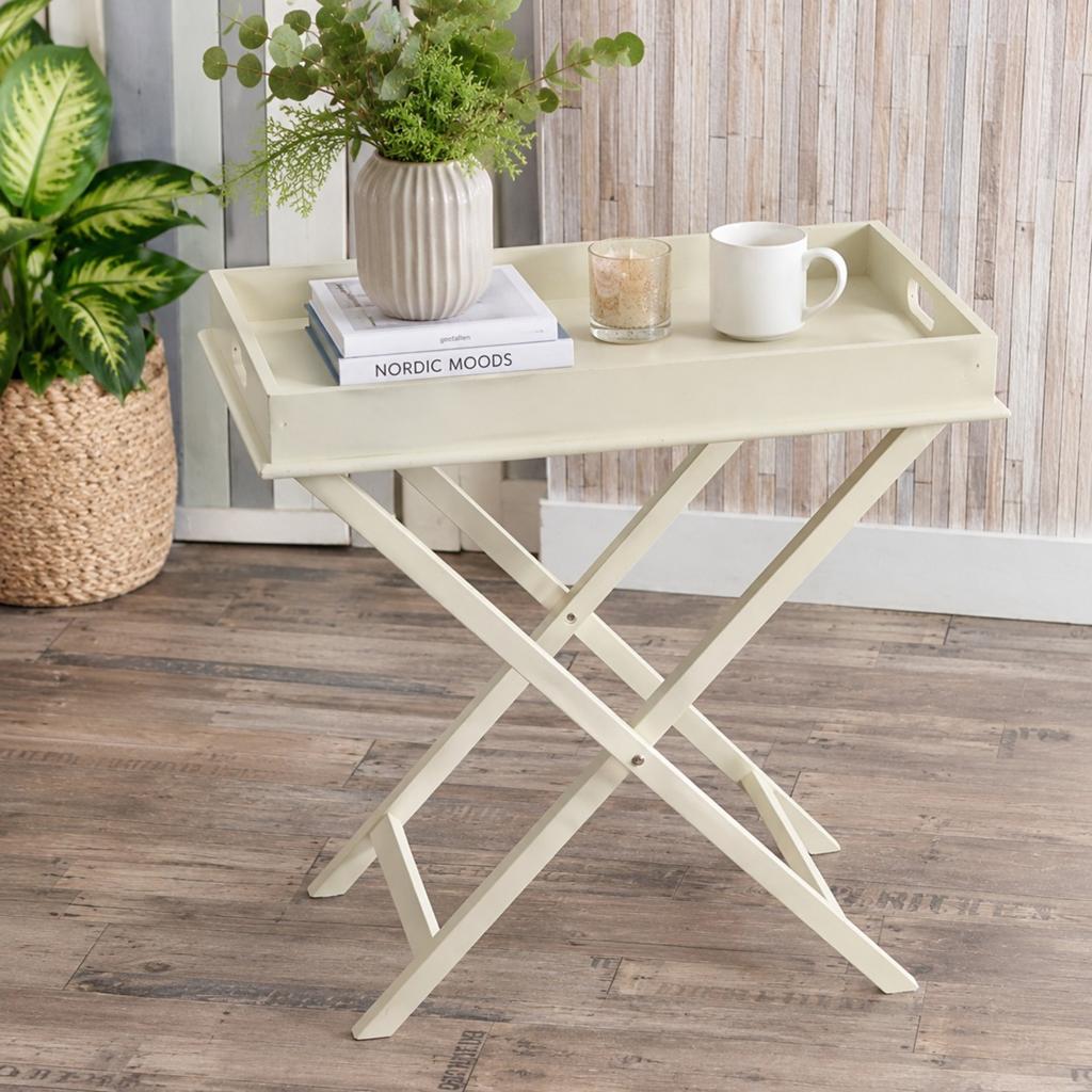 Charmante inklapbare theetafel / dienbladtafel – landelijk &, Huis en Inrichting, Woonaccessoires | Dienbladen, Ophalen, Rechthoekig