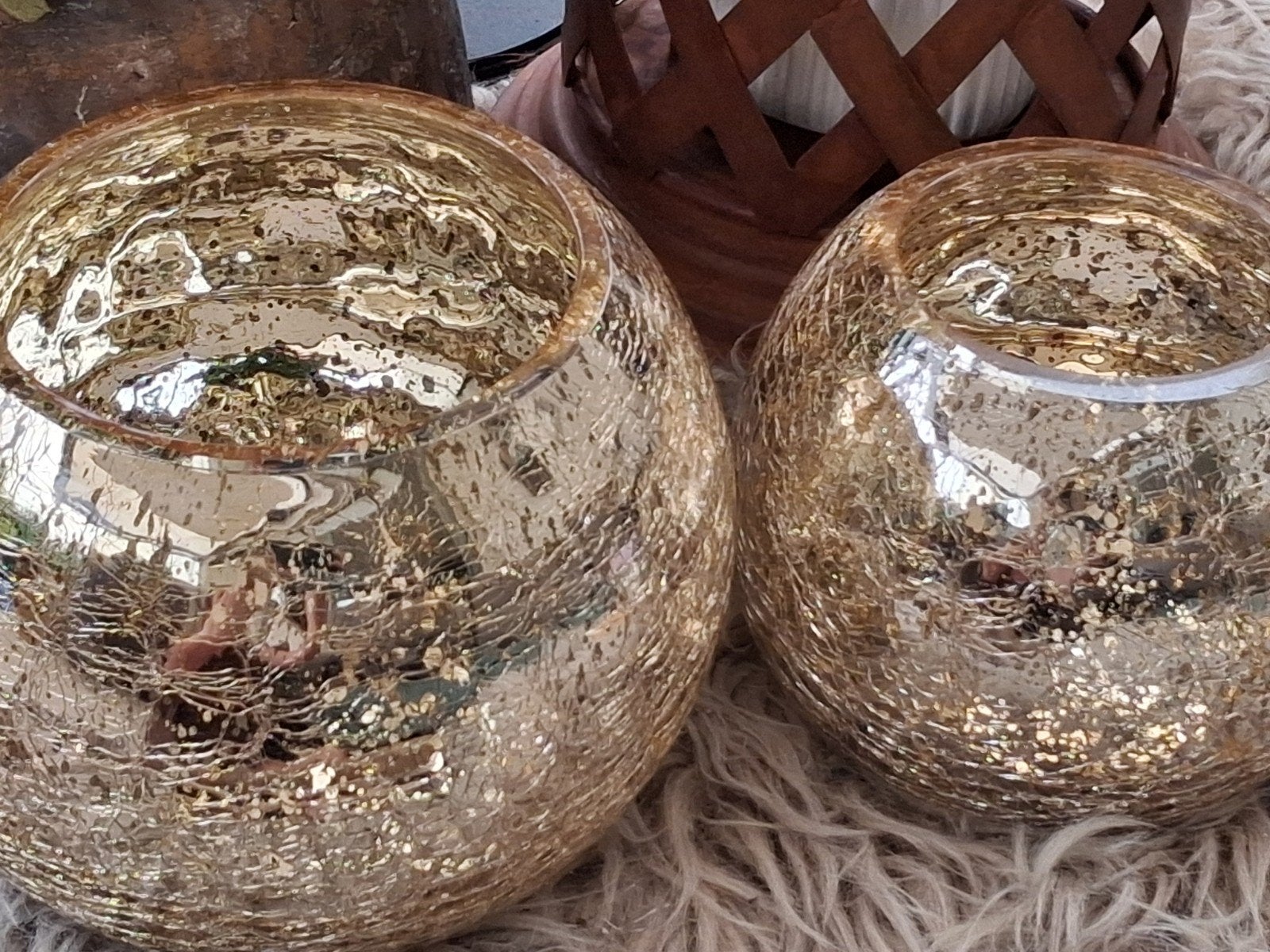2 Gouden ronde craque windlichten, Baroque collection, Verzenden, Nieuw, Glas