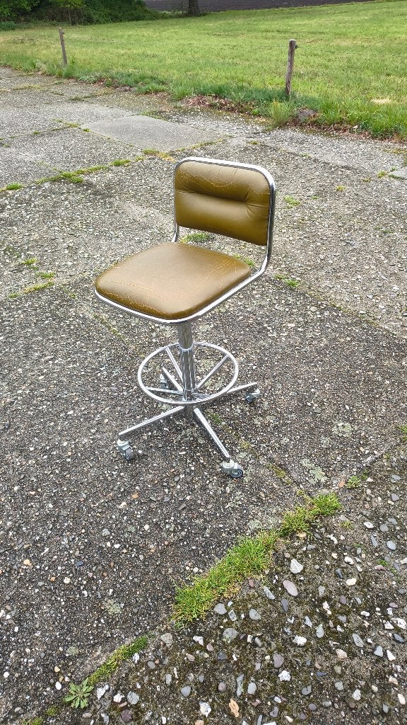 Vintage Chroom Kruk met Wielen en Draaifunctie, Ophalen, Draaibaar, Gebruikt, 60 tot 90 cm