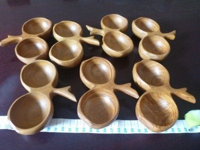 7 X dubbele dipbakjes met handvat, tropisch hardhout, Ophalen, Overige typen, Nieuw, Overige stijlen