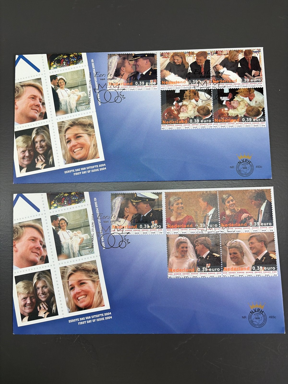2x Eerste Dag Enveloppen Koningshuis 2004 - Willem-Alexander, Ophalen of Verzenden, Na 1940, Gestempeld