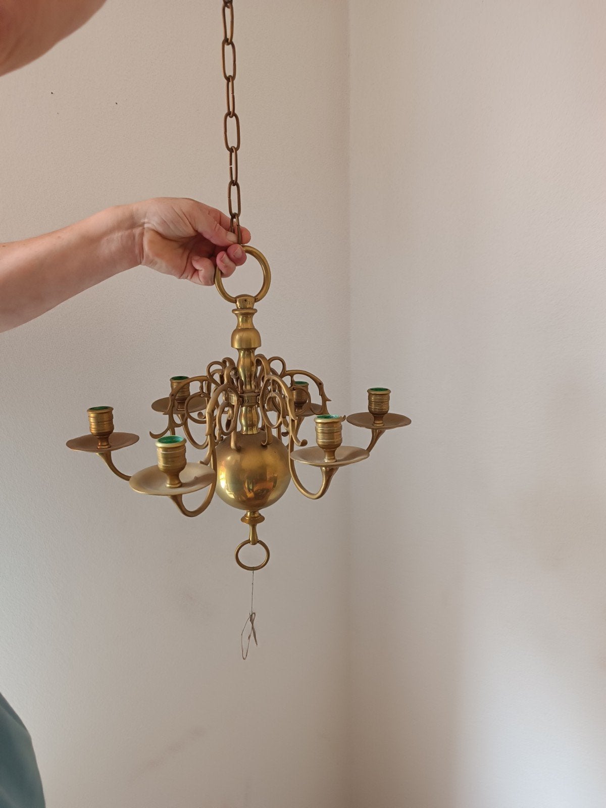 Antieke messing kroonluchter met 5 armen, Antiek en Kunst, Antiek | Lampen, Ophalen of Verzenden