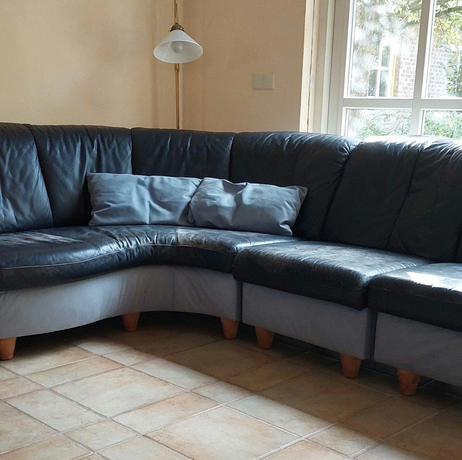 Modulaire leren hoekbank - donkerblauw, Ophalen, Gebruikt, Hoekbank, 300 cm of meer