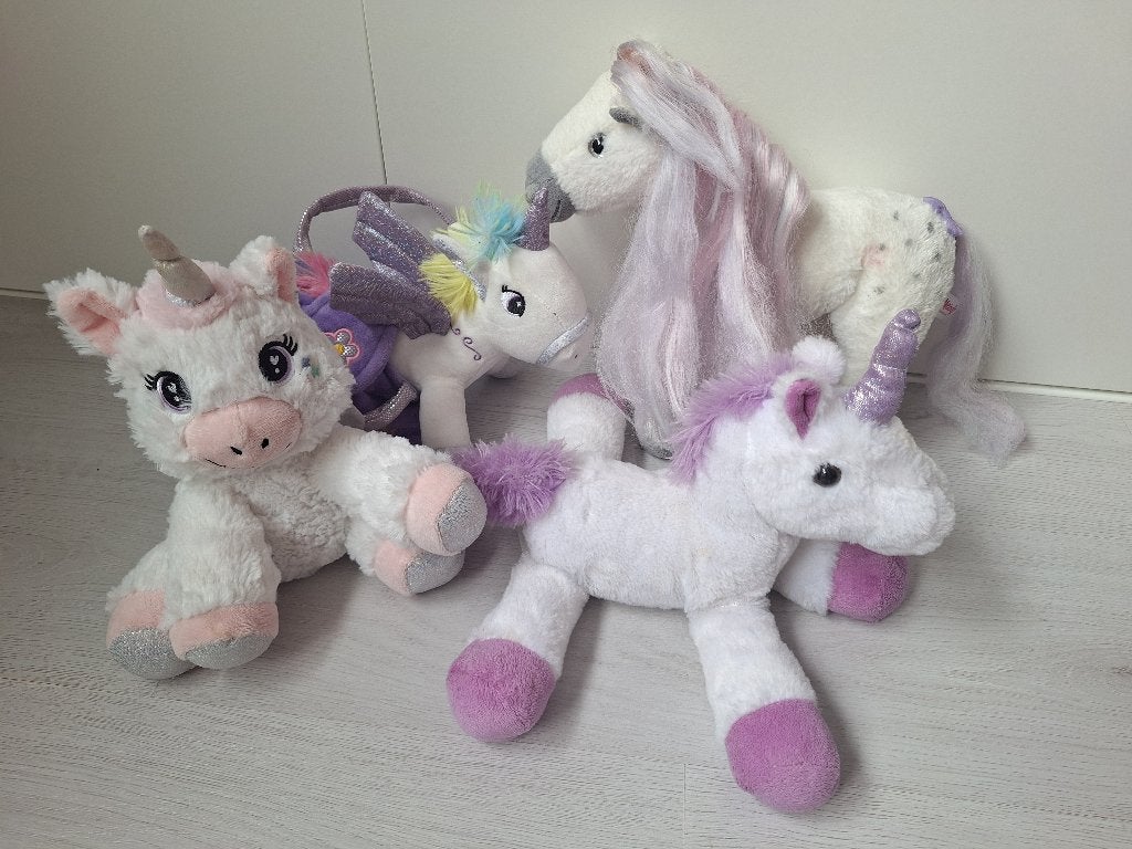 Set van 4 eenhoorns en paarden knuffels, Paard, Gebruikt, Overige merken, Overige karakters