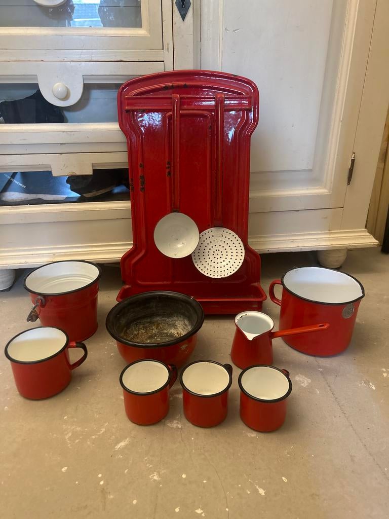 Vintage geëmailleerde keukenset - rood, Ophalen
