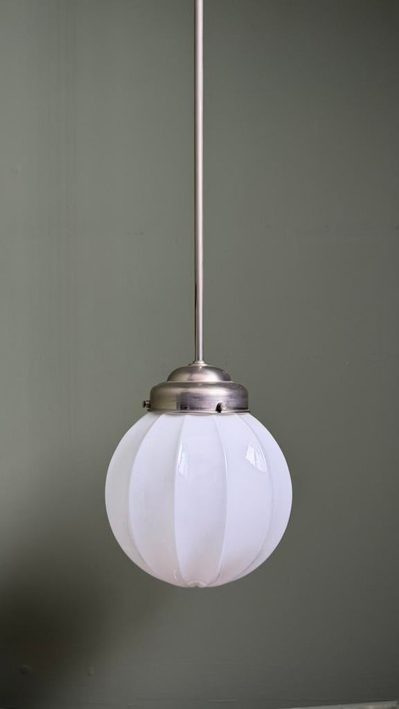 Vintage art deco pendellamp hanglamp Gispen 30, Gebruikt, Ophalen of Verzenden, Glas, 75 cm of meer