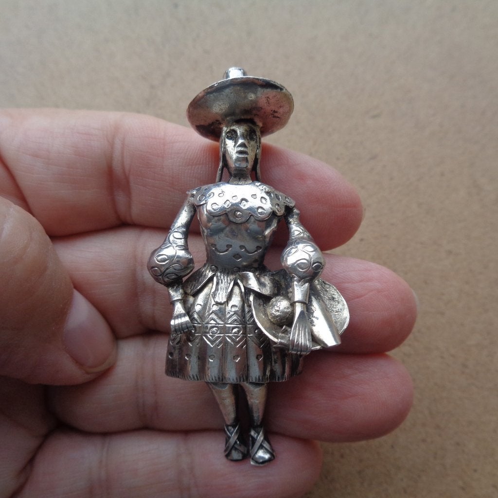 zilveren schildjes broche Peru [219], 4 tot 7 cm, Verzenden, Zo goed als nieuw, Zilver