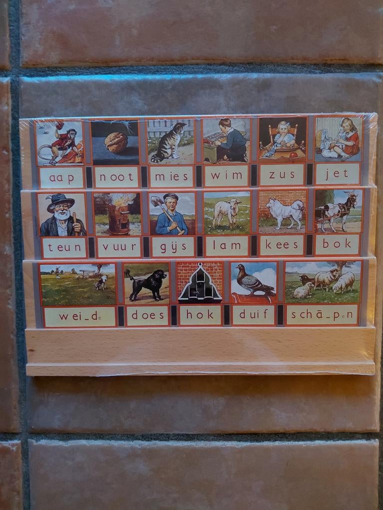 Nieuw Leesplankje Aap Noot Mies  met letters, Antiek en Kunst, Ophalen of Verzenden
