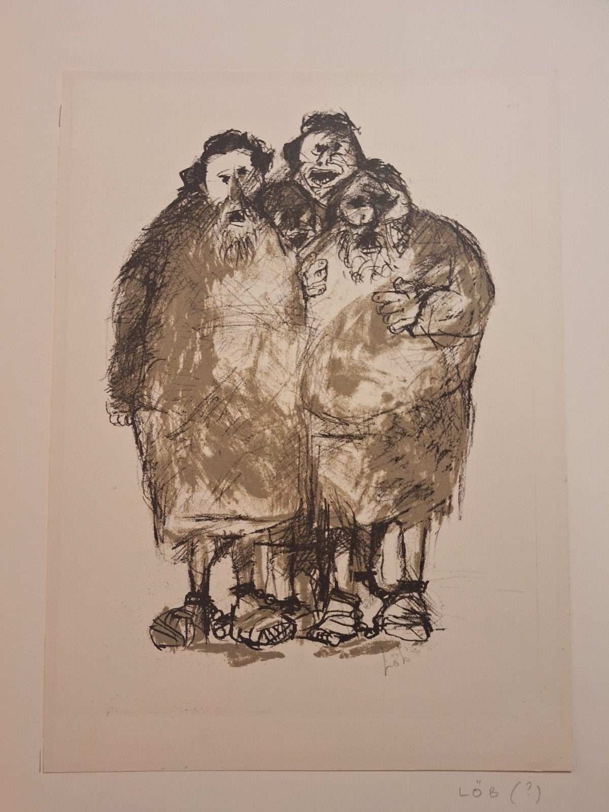 Lithografie door LÖB (?) - Drie Figuren, Ophalen of Verzenden, Portret en Figuren, Lithografie