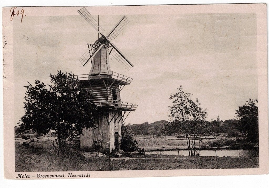 Heemstede - Groenendaal 1924. Molen., Ophalen of Verzenden, 1920 tot 1940, Gelopen, Noord-Holland