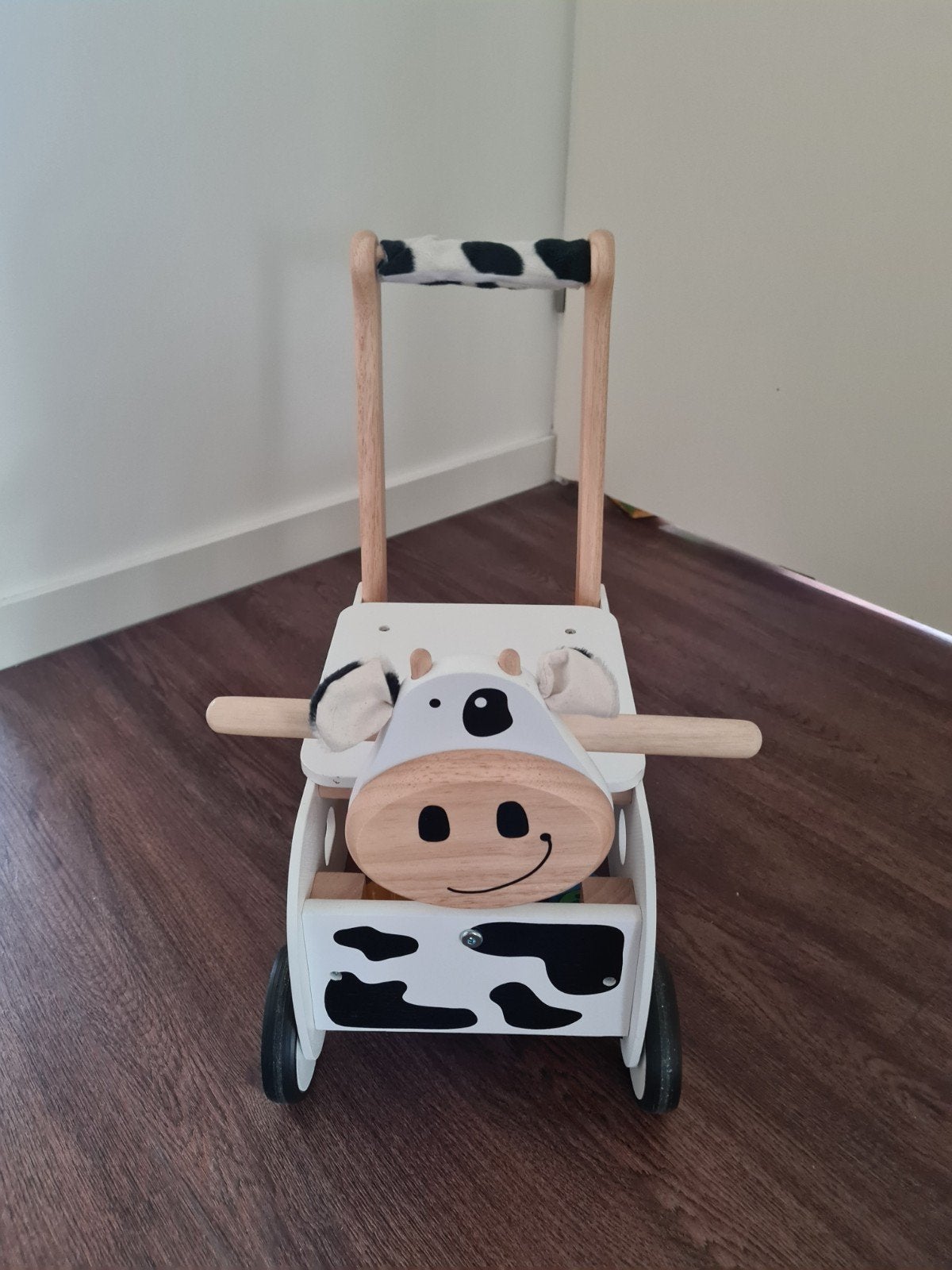 Houten loopwagen koe van I'm Toy met blokken, Kinderen en Baby's, Ophalen of Verzenden, Gebruikt, Overige typen, Met wieltjes