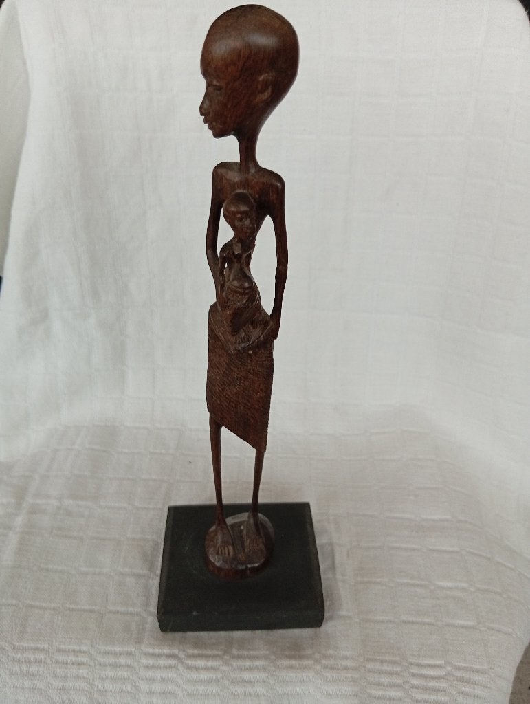 houtsnijwerk Afrikaans moeder met kind, Houtsnijwerk, Ophalen of Verzenden, 20 - 50 cm, Hout
