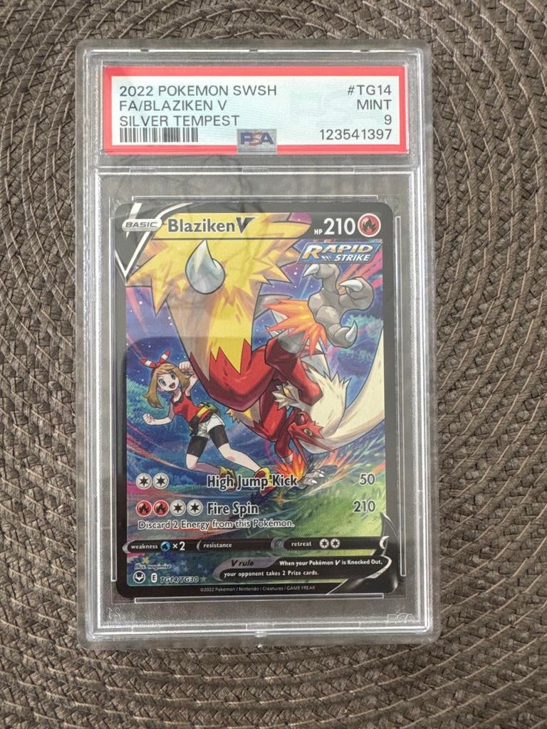 Blaziken V Full Art Silver Tempest PSA 9 Mint Pokémon Kaart, Ophalen of Verzenden, Zo goed als nieuw, Losse kaart, Foil