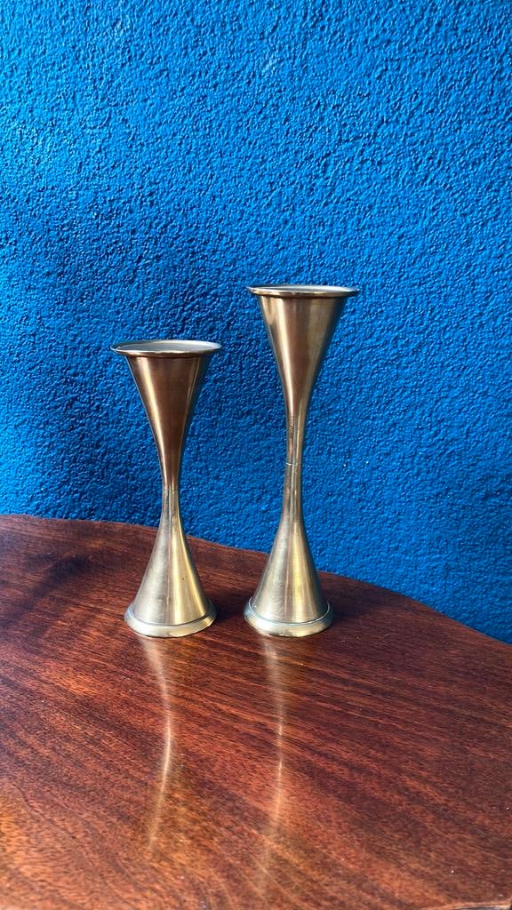 Vintage deens design jaren 60 koperen kandelaars, Ophalen of Verzenden, Koper of Brons