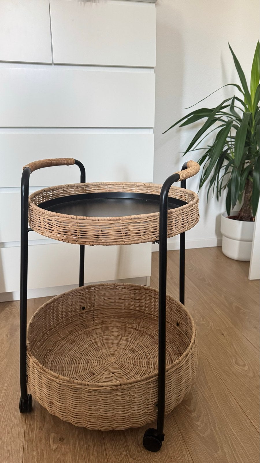 Rotan serveerwagen/trolley met wielen, Ophalen, Boho, Zo goed als nieuw, Natuurlijk materiaal
