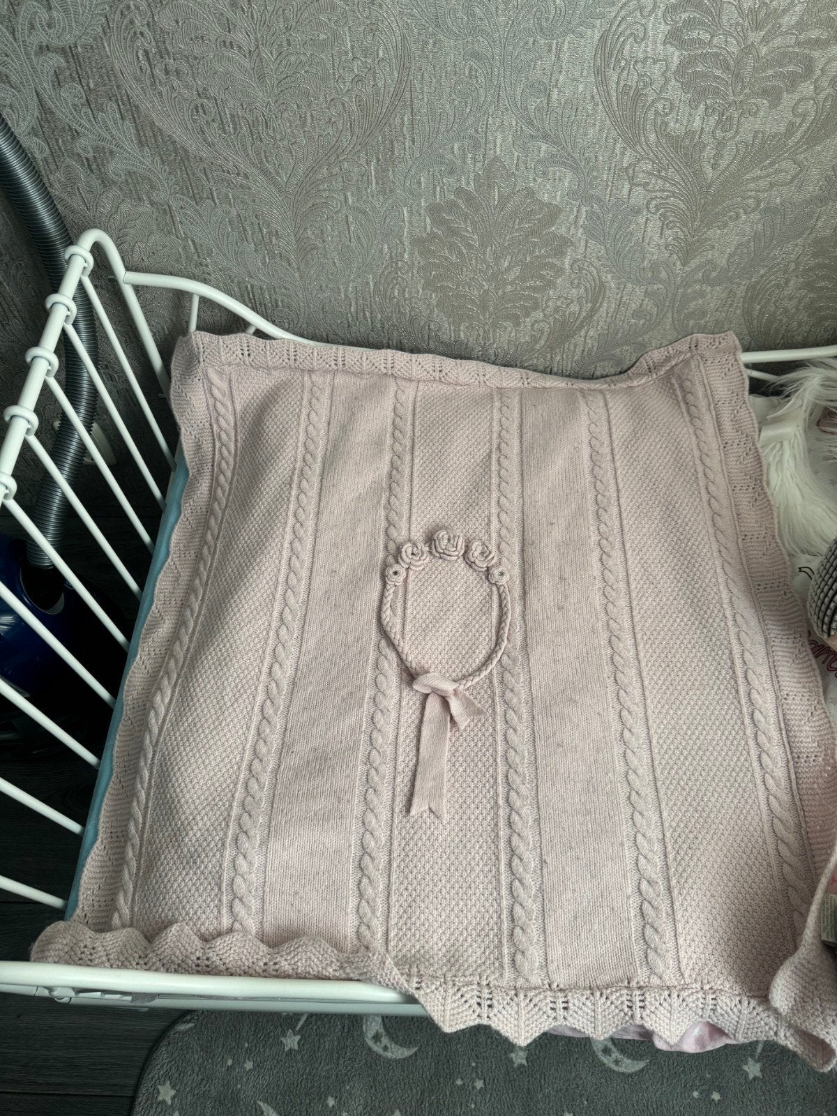 Roze gebreide deken met fleece voering, Gebruikt, Gevoerd, Roze, Deken