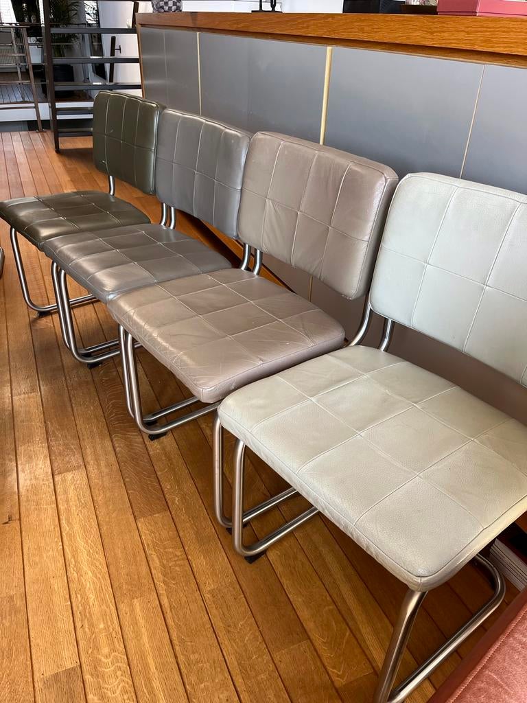 8x Zuiver Roche Leren vintage eetkamer stoelen. Unieke set!, Ophalen, Gebruikt, Leer, Moderne klasieker.