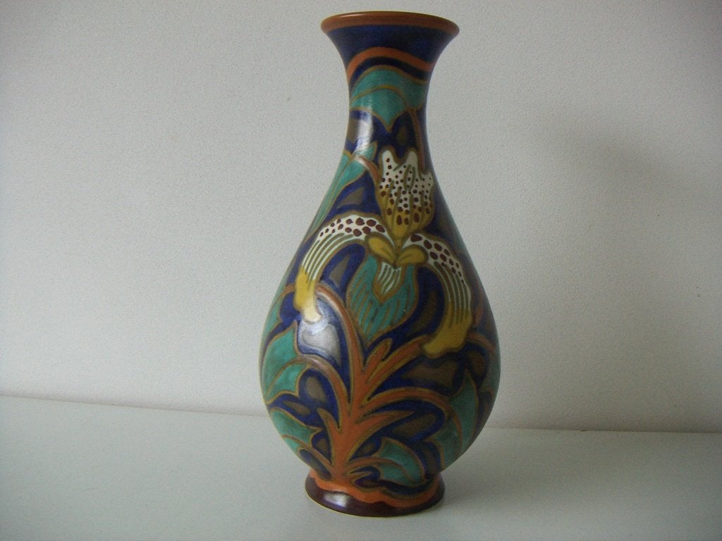 Zuid Holland Gouda plateel keramiek vaas jr1927. Dec. Flower, Ophalen of Verzenden