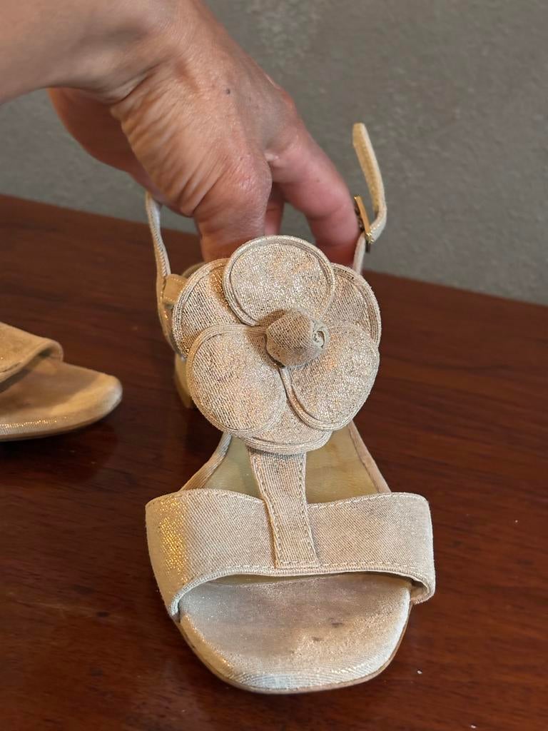 Roberto d'Angelo Gouden Sandalen met Bloemapplicatie Maat 36, Overige kleuren, Zo goed als nieuw, Sandalen of Muiltjes, Ophalen of Verzenden