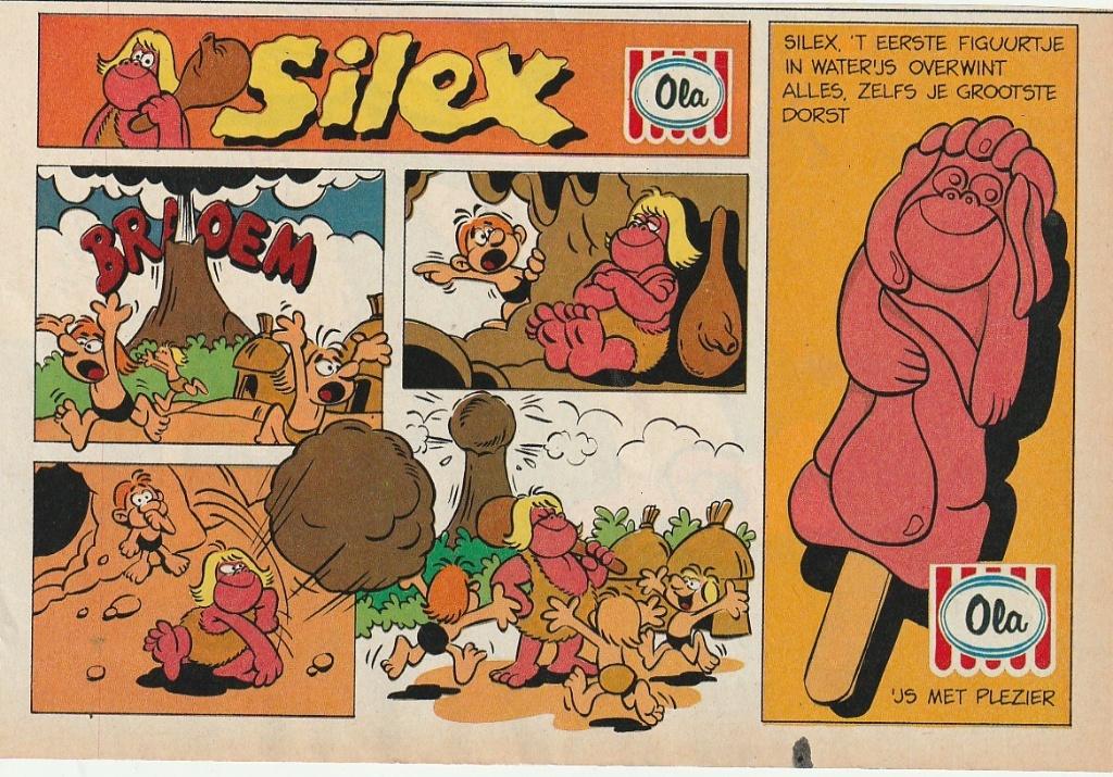 Retro reclame 1980 Ola Silex ijsjes strip vulkaanuitbarsting, Verzamelen, Verzenden, Overige typen
