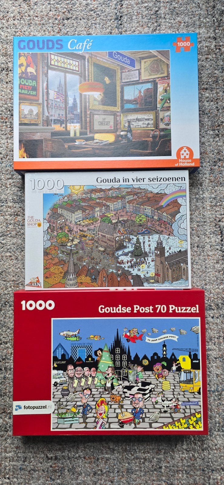 3 Gouda Puzzels 1000 stukjes - Nieuwstaat, Ophalen of Verzenden, 500 t/m 1500 stukjes, Zo goed als nieuw, Legpuzzel