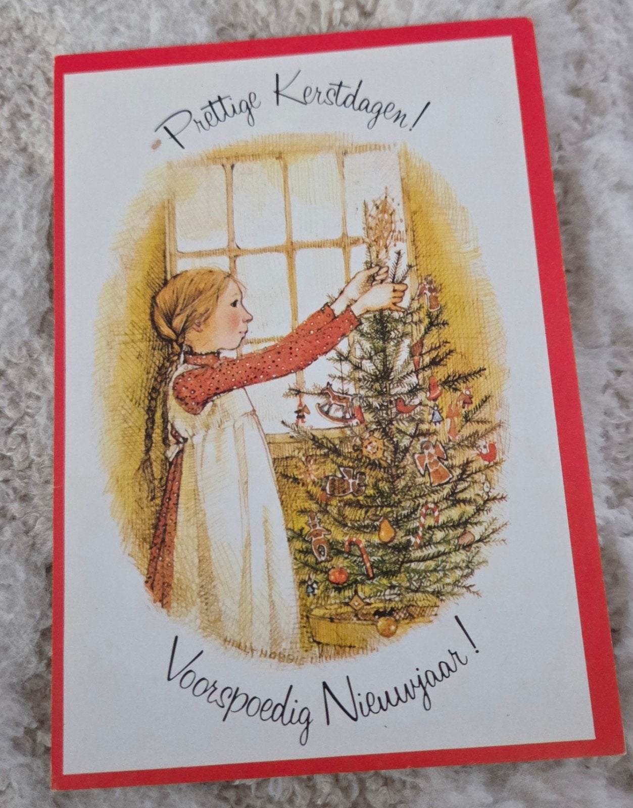 Meisje bij kerstboom - Holly Hobbie, Verzenden, 1960 tot 1980, Gelopen, Feest(dag)